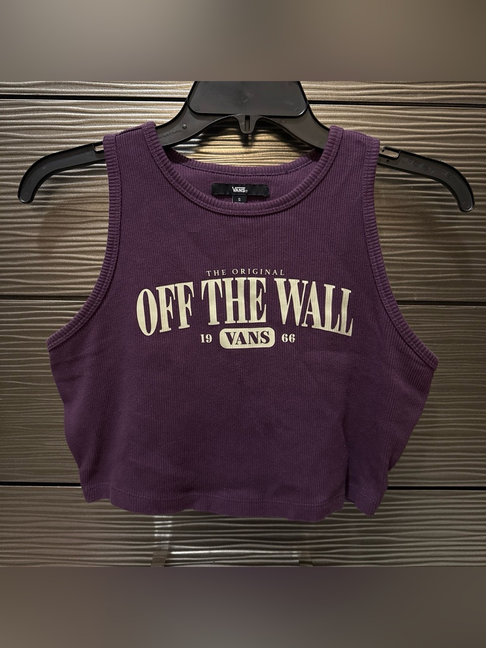 Vans Purple Ribbed Crop Tank Top with Cream 'Off The Wall' Logo